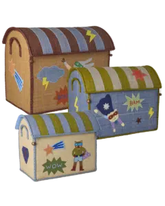 Raffia Toy Baskets with Hero Theme - Blue