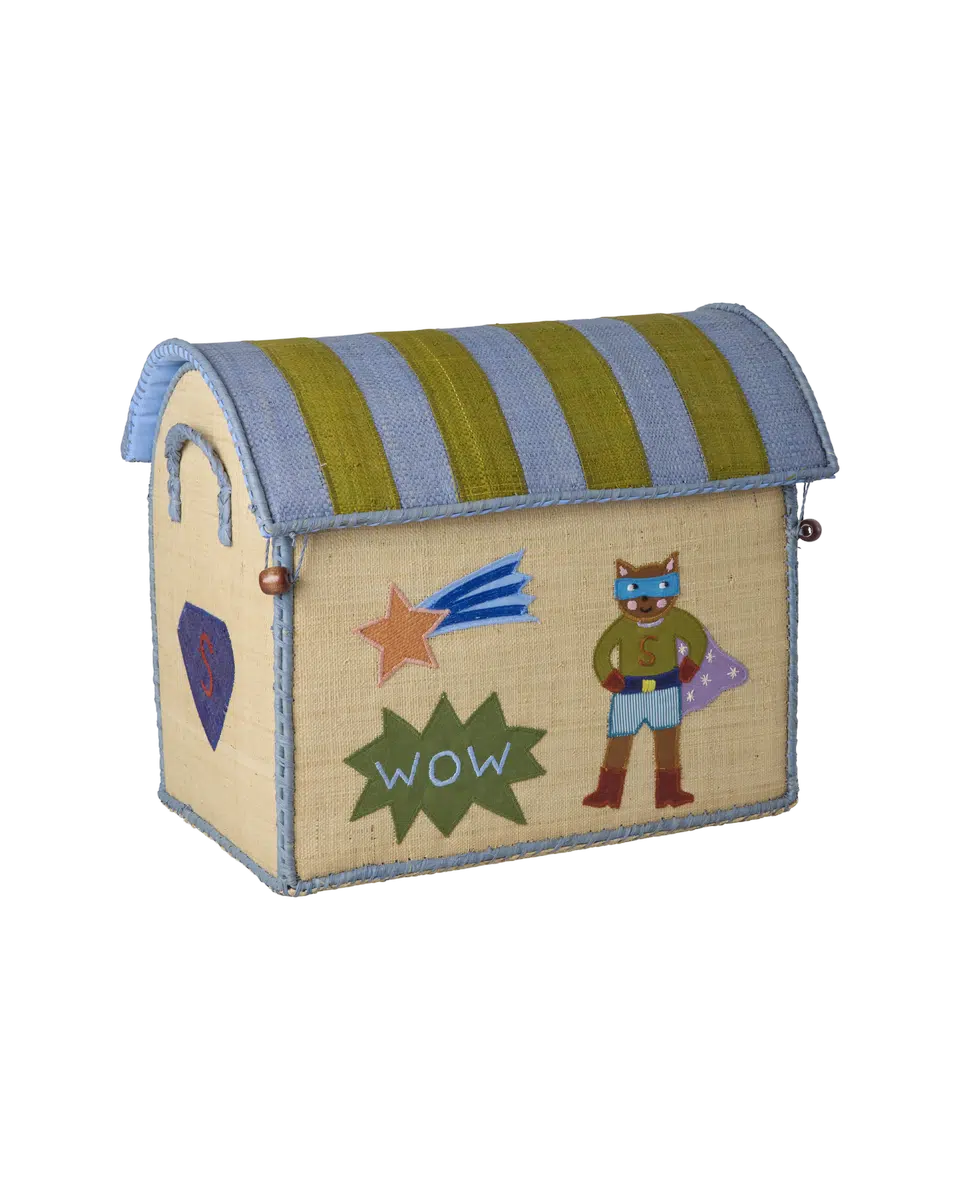 Raffia Toy Baskets with Hero Theme - Blue