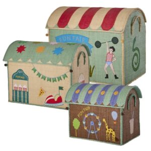 Raffia Toy Baskets with Mint Fun Fair Theme Small