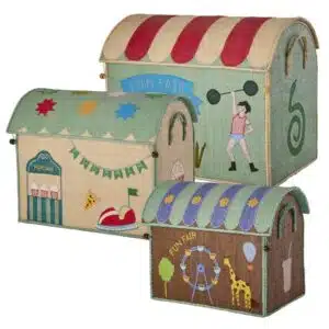 Raffia Toy Baskets with Mint Fun Fair Theme Small