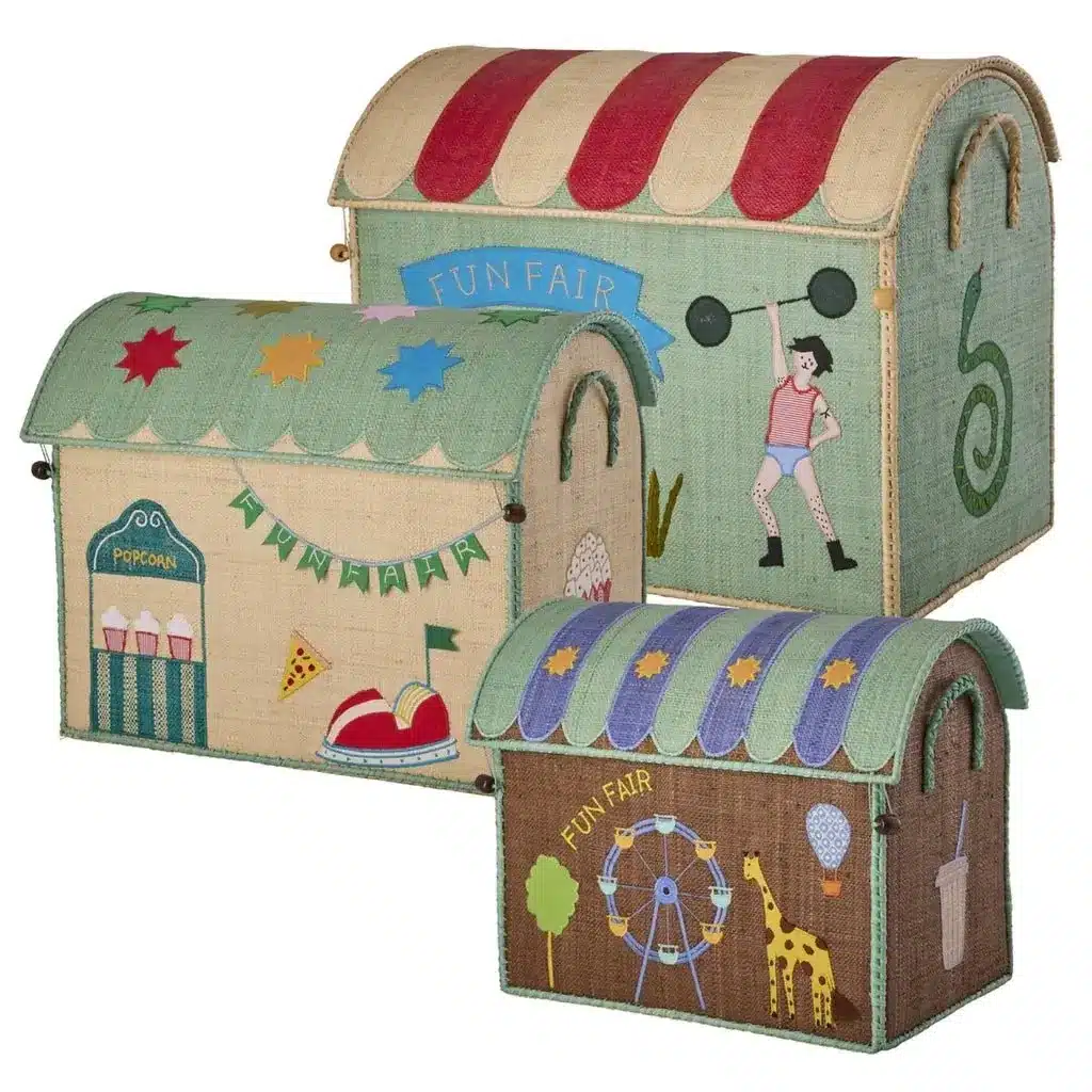 Raffia Toy Baskets with Mint Fun Fair Theme Small