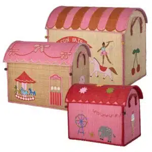 Raffia Toy Baskets with Pink Fun Fair Theme Small