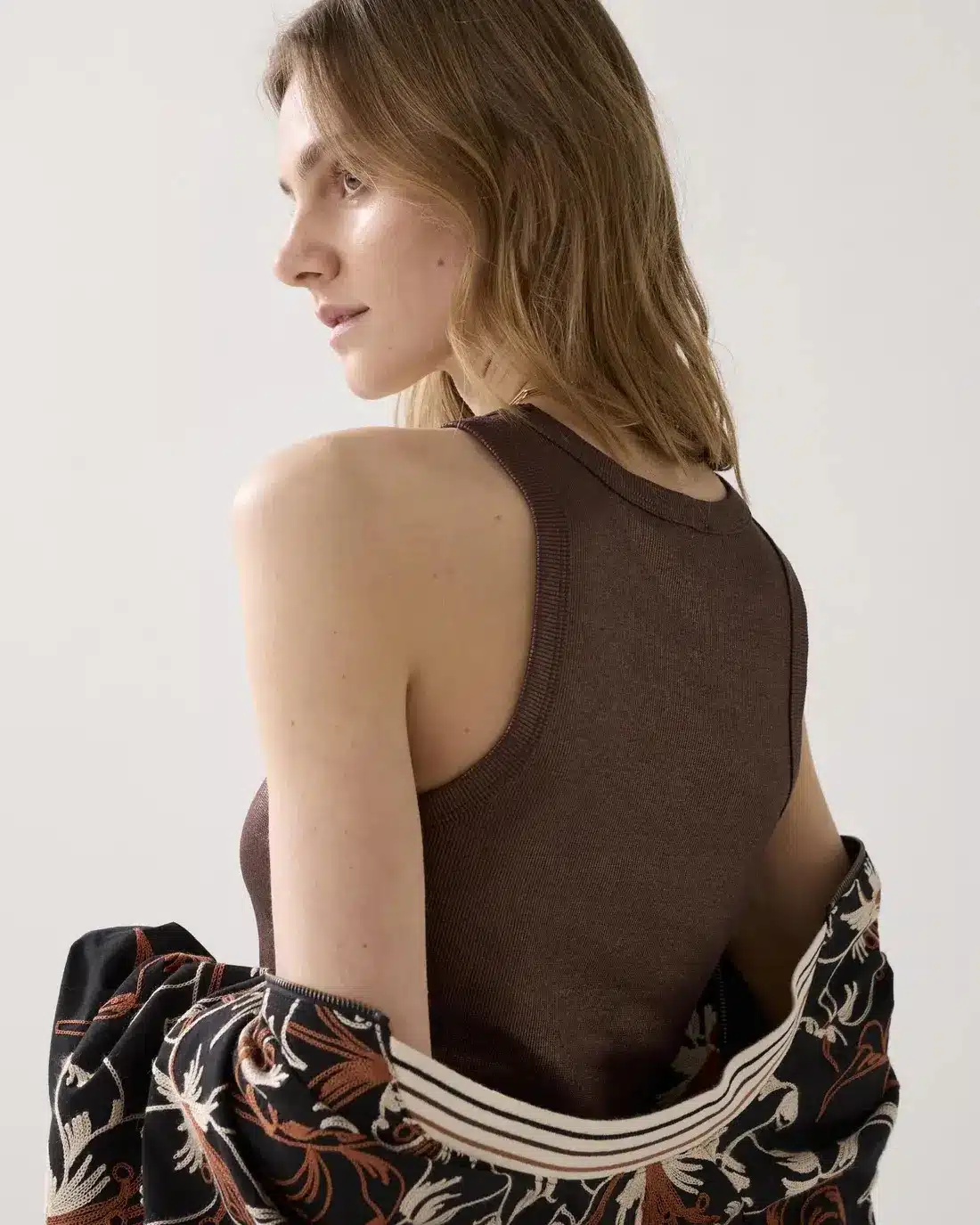 Rib tanktop cotton rib - Coffee