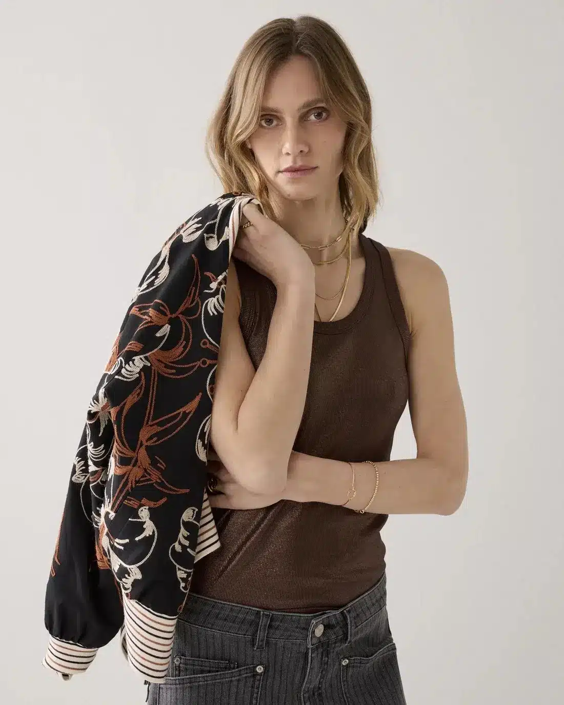 Rib tanktop cotton rib - Coffee