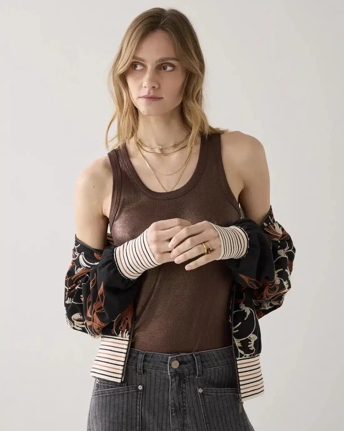 Rib tanktop cotton rib - Coffee