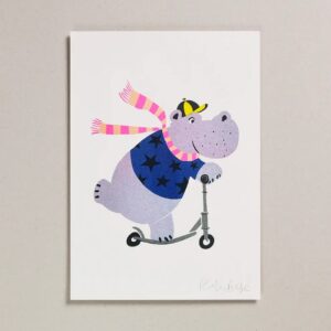 Risograph Print A4 - Hippo