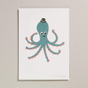 Risograph Print A4 - Teal Octopus