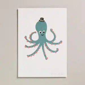 Risograph Print A4 - Teal Octopus