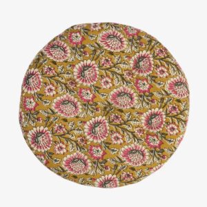 Round cotton chair pad - Mustard, off white, grey, raspberry