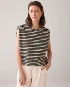 Sleeveless top knitted stripe coated - Black/Ivory