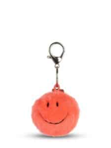 Smiley Keychain Fuzzy - Bright Coral
