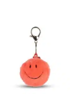 Smiley Keychain Fuzzy - Bright Coral