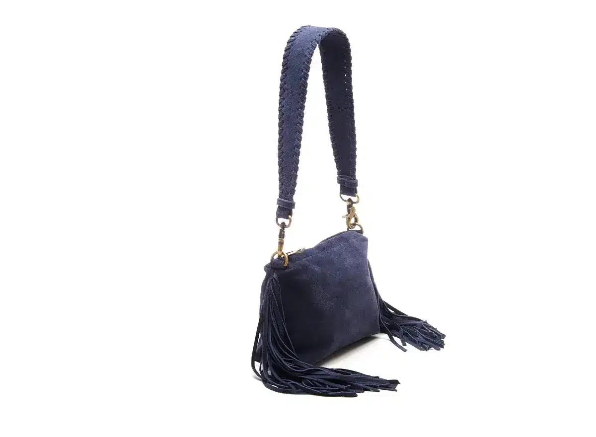Suede Stormy Fringes Small Navy Blue