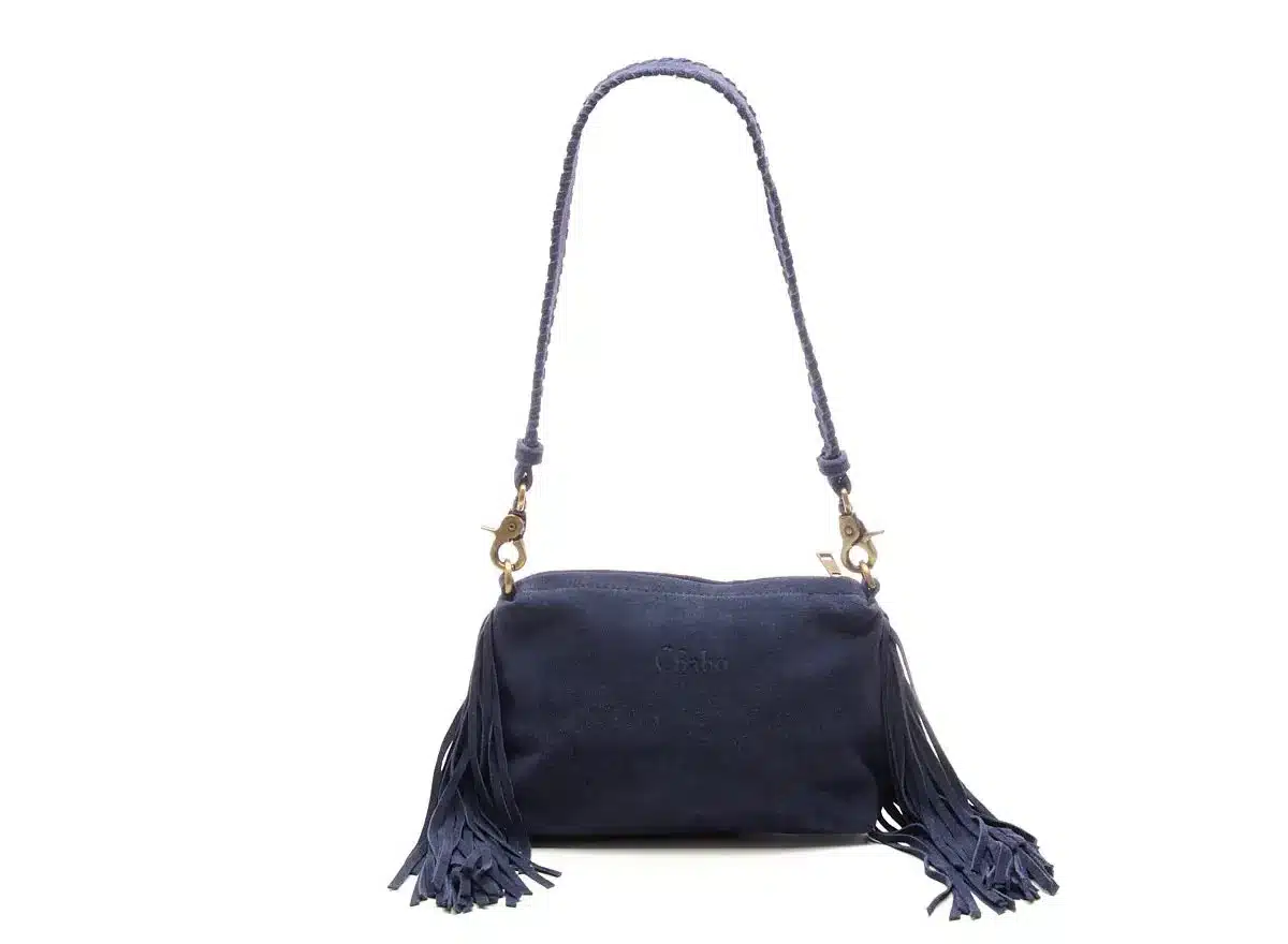 Suede Stormy Fringes Small Navy Blue