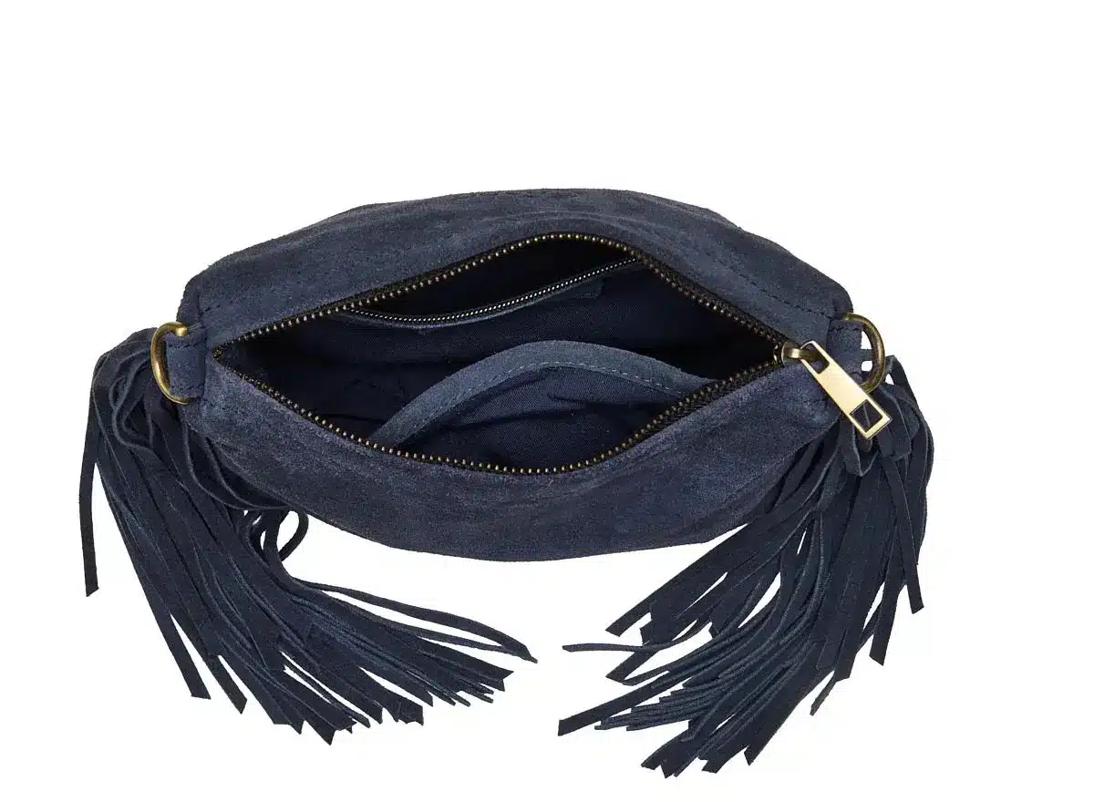 Suede Stormy Fringes Small Navy Blue