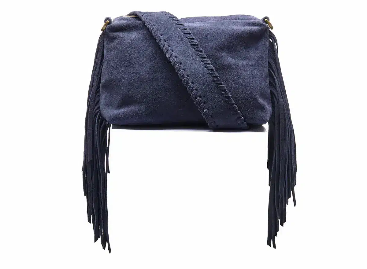 Suede Stormy Fringes Small Navy Blue