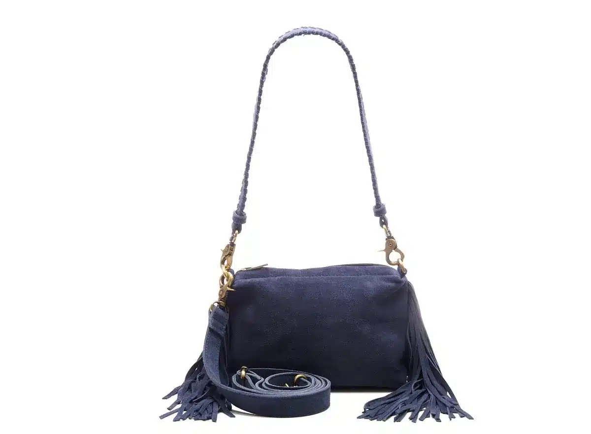 Suede Stormy Fringes Small Navy Blue