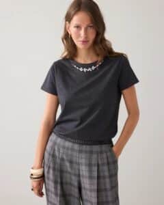 T-shirt met necklace detail - Anthracite