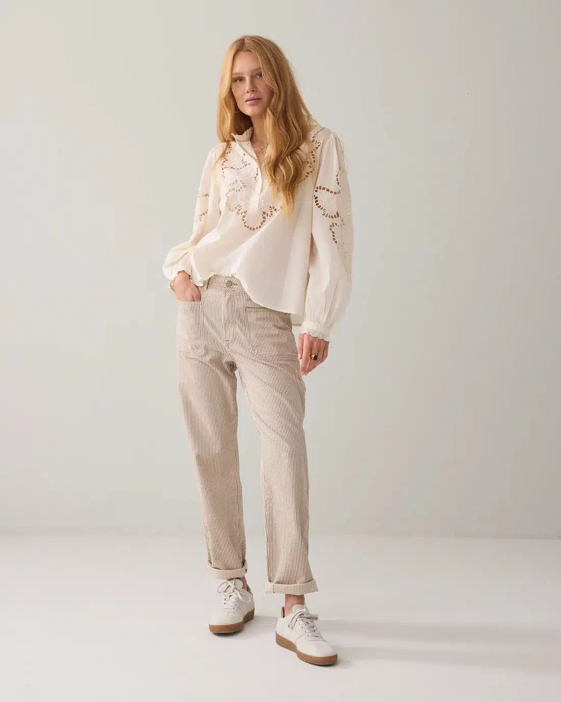 Top Embroidered cambric cotton - Ivory