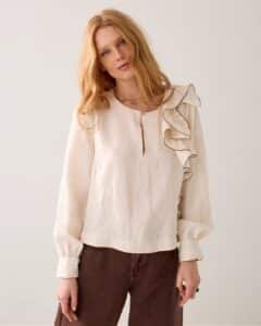 Top long sleeves Modal linen blend - Ivoryblack