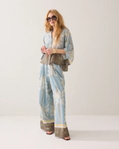 Trousers Palmtree print single border - Glacier Blue