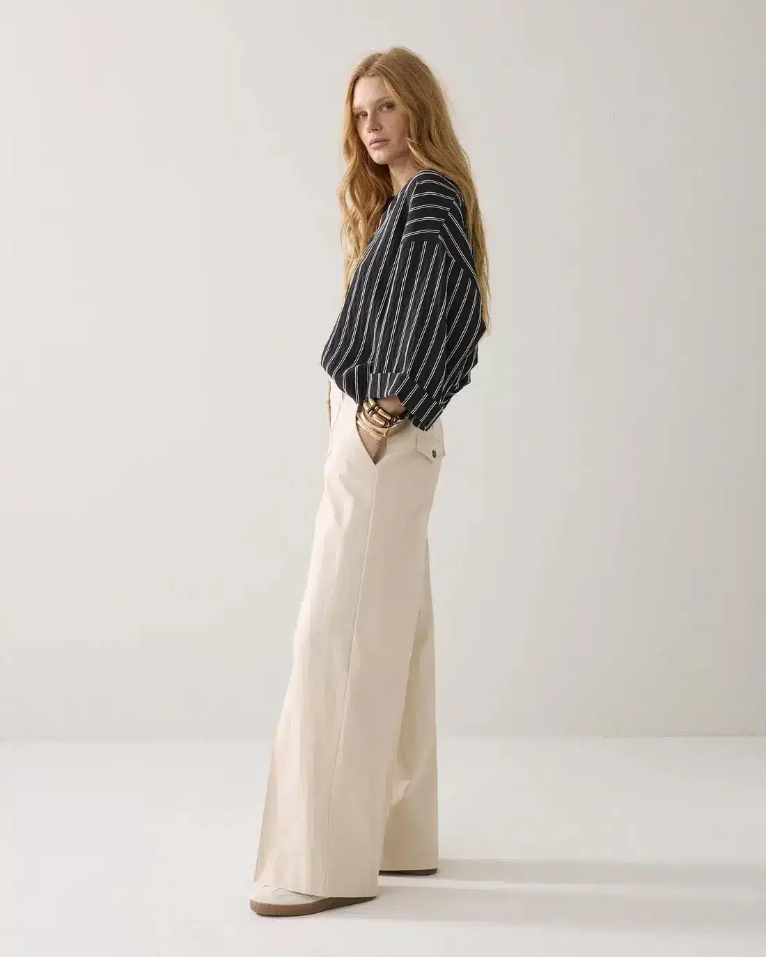 Trousers wide leg Cotton blend - Ivory
