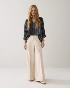 Trousers wide leg Cotton blend - Ivory