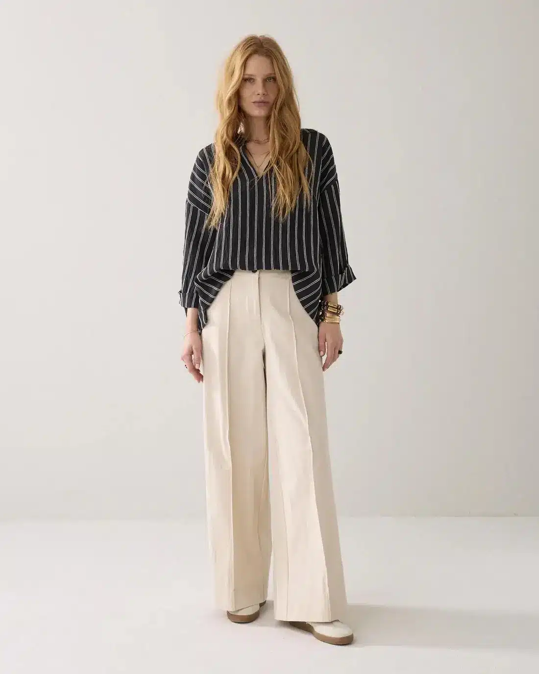 Trousers wide leg Cotton blend - Ivory