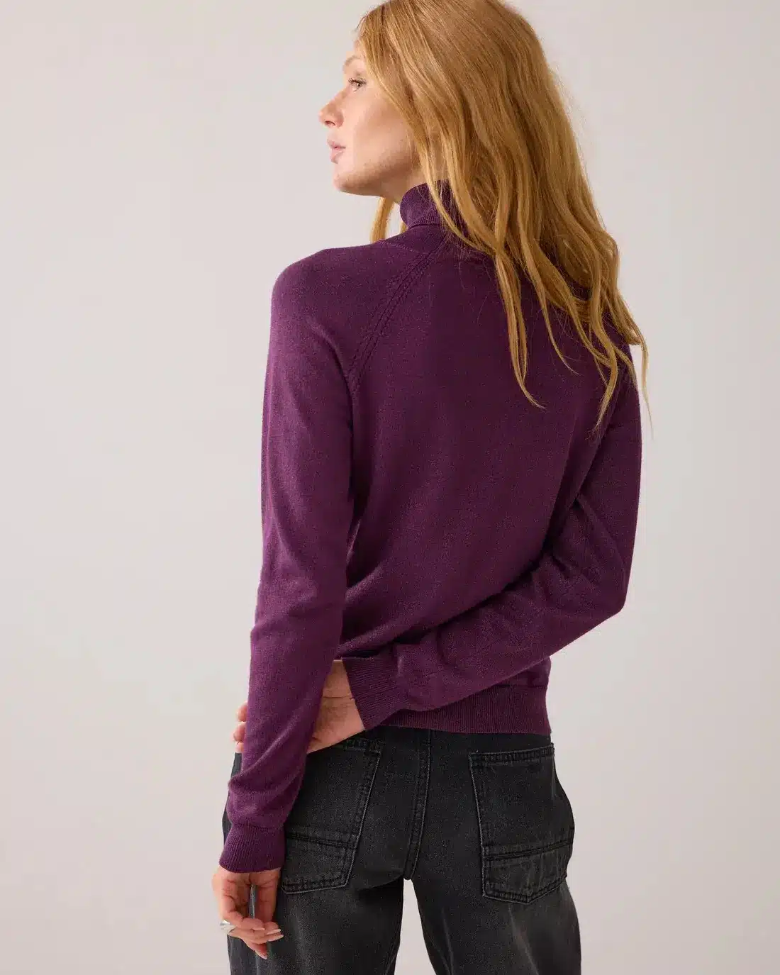 Turtle neck sweater soft viscose polyamide lurex knit - Wineberry