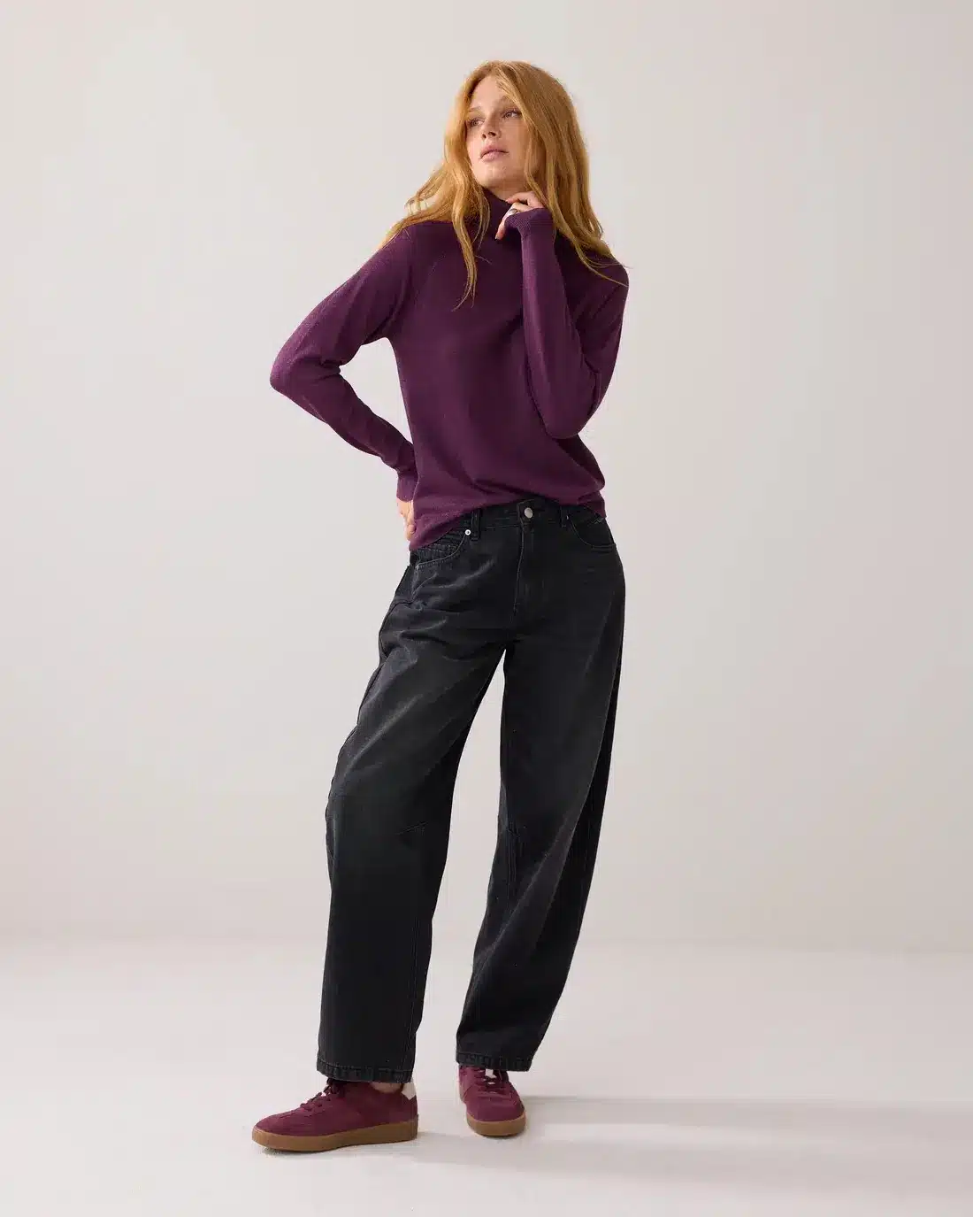 Turtle neck sweater soft viscose polyamide lurex knit - Wineberry