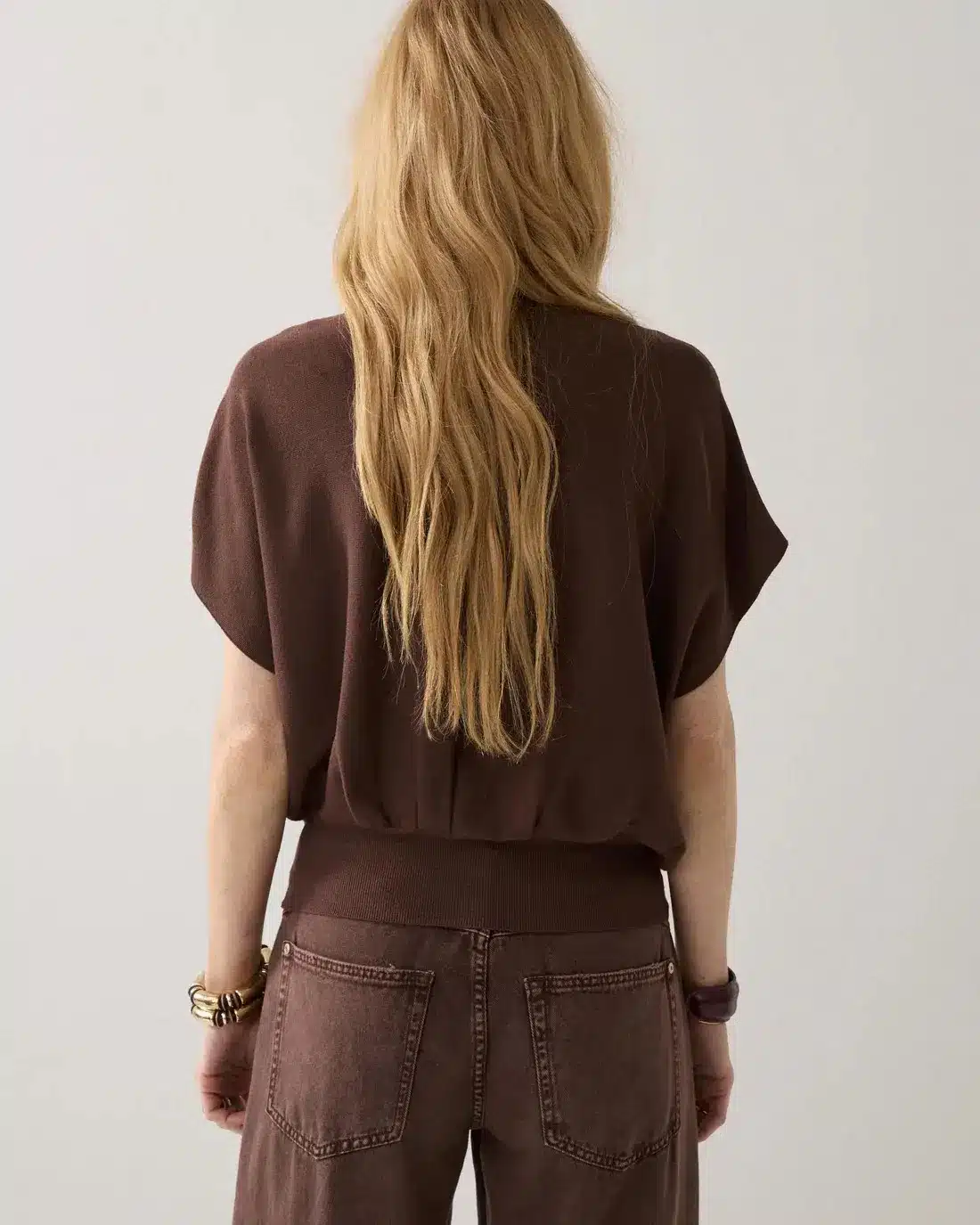 V-neck sweater Viscose blend knit - Coffee