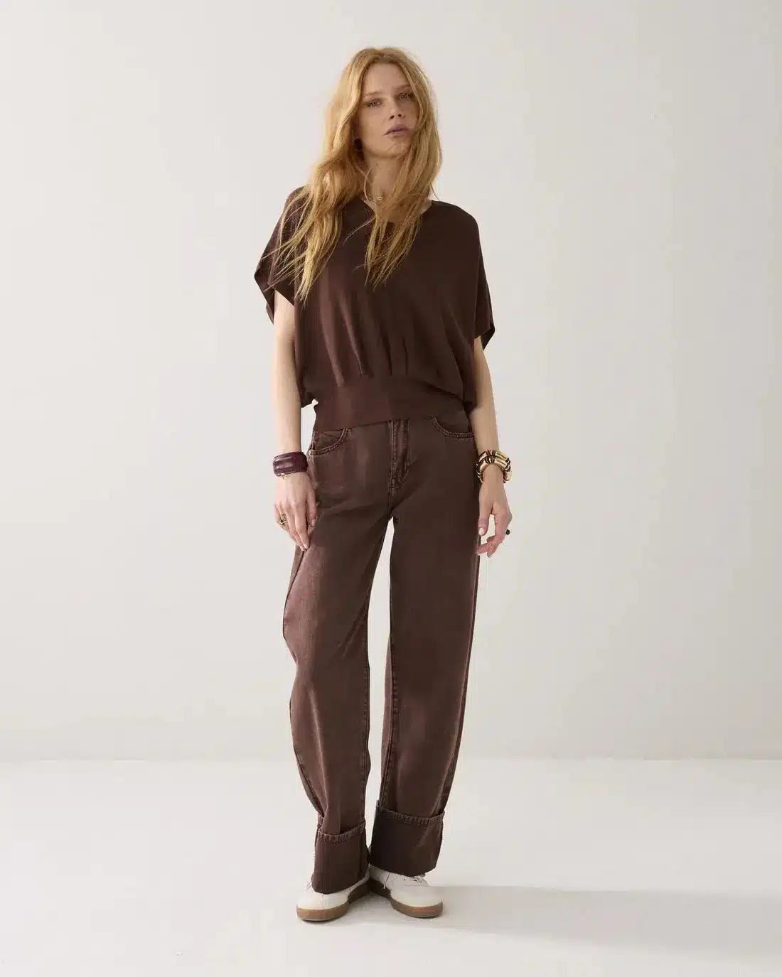 V-neck sweater Viscose blend knit - Coffee