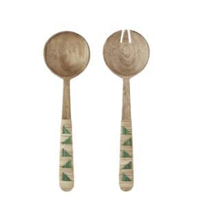 Wooden salad set w/ cane - Natural, green