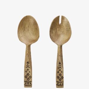 Wooden salad set w/ hand carving