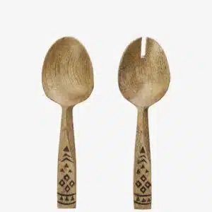 Wooden salad set w/ hand carving