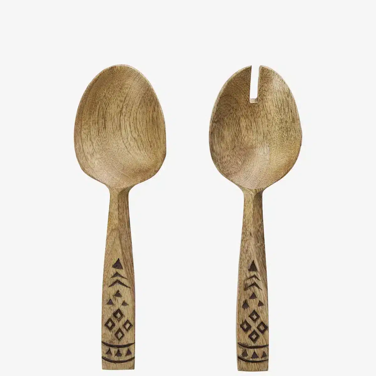 Wooden salad set w/ hand carving
