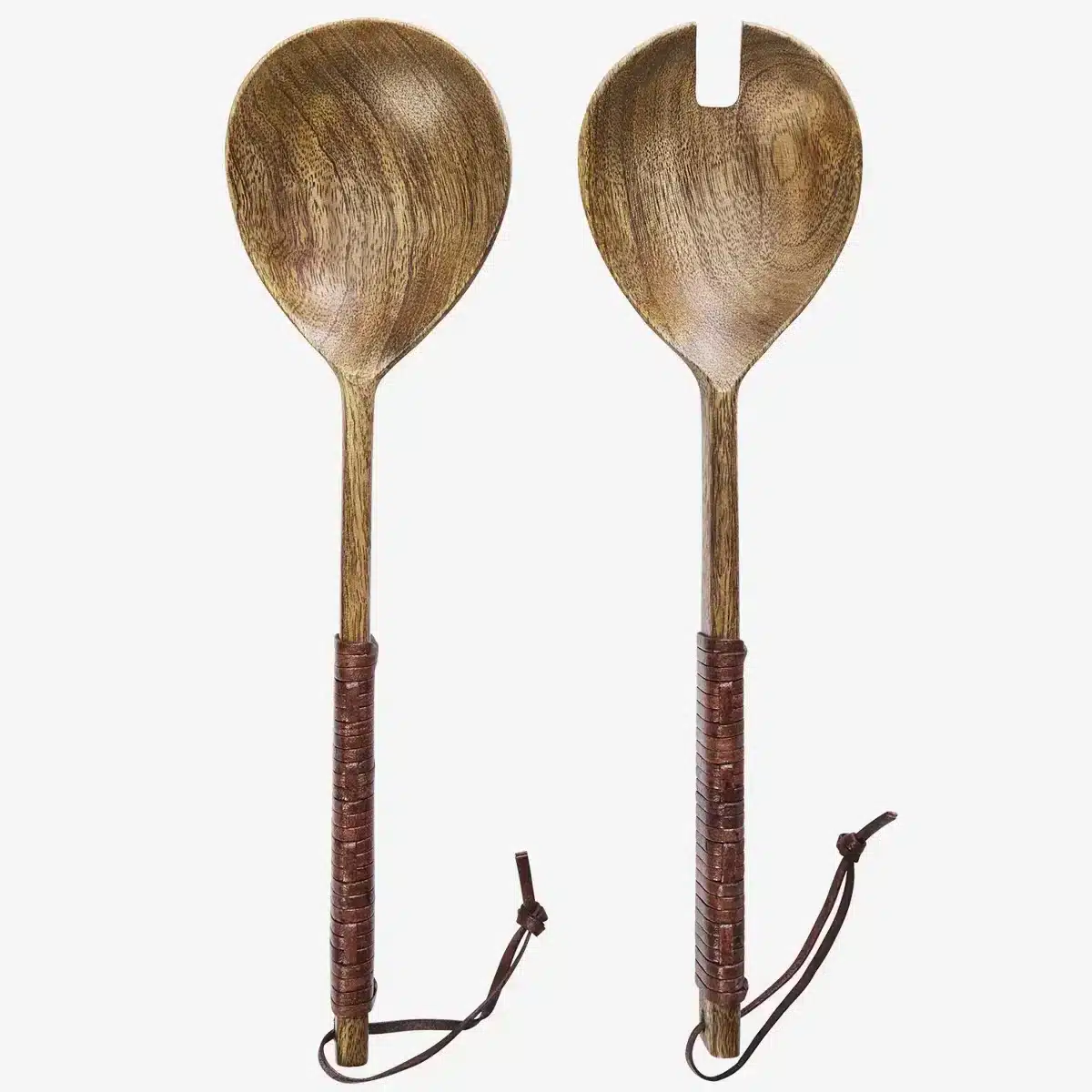 Wooden salad set w/ leather