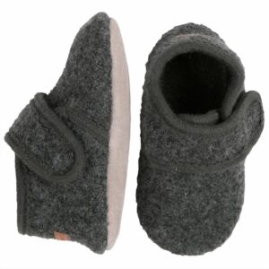 Wool slippers with velcro - Antracite 16/17