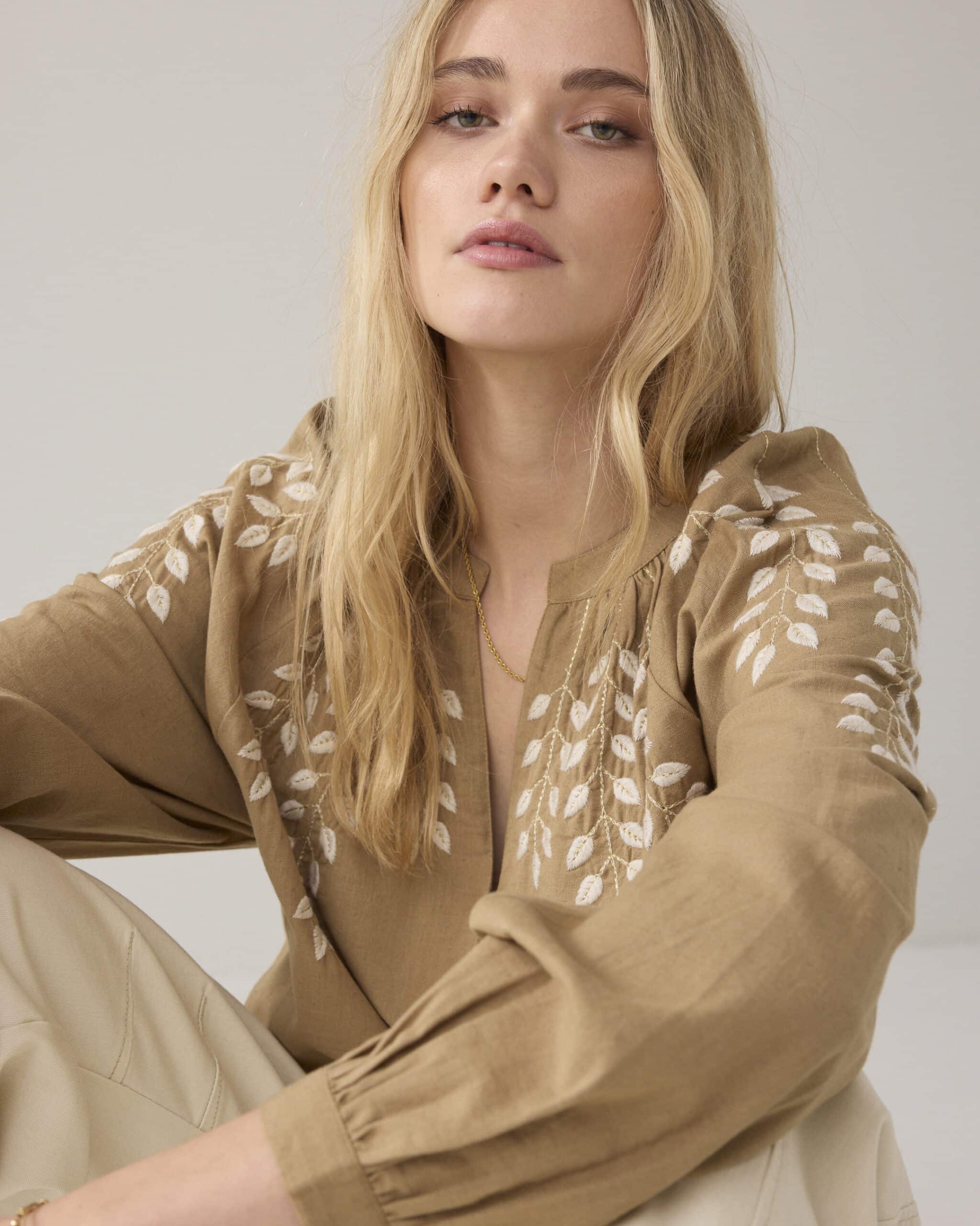 Blouse Cotton branches - Khaki