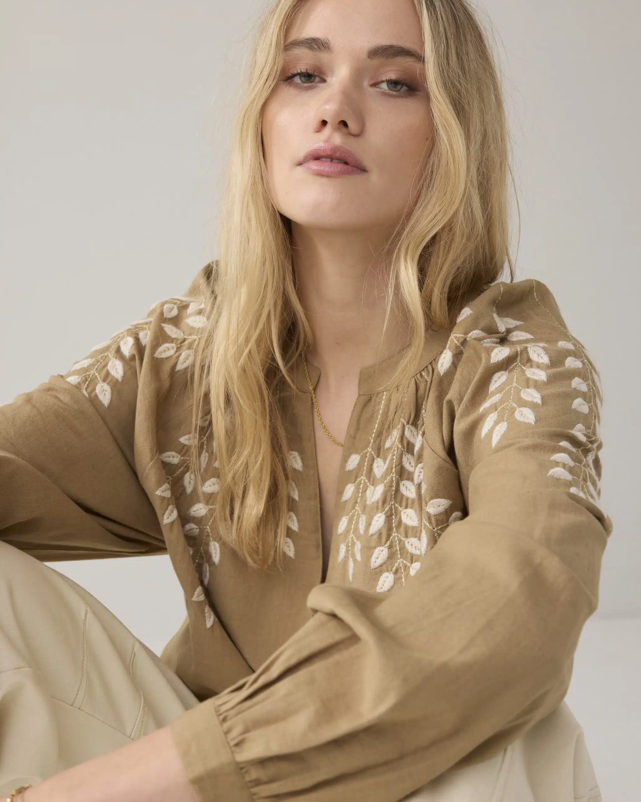 Blouse Cotton branches - Khaki
