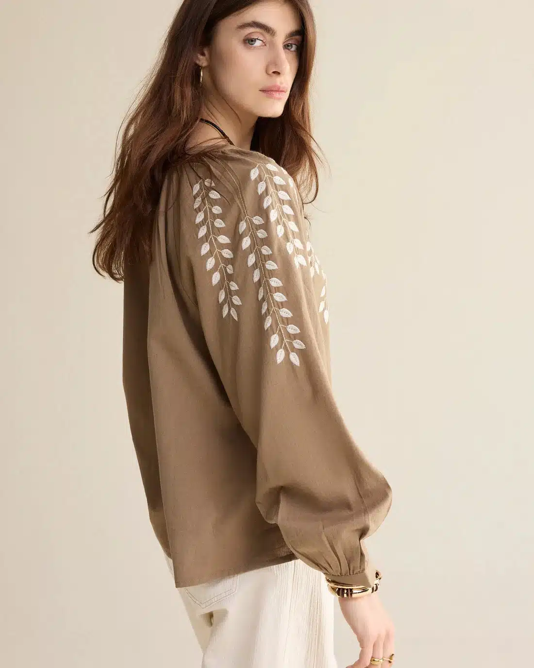 Blouse Cotton branches - Khaki