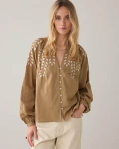Blouse Cotton branches - Khaki
