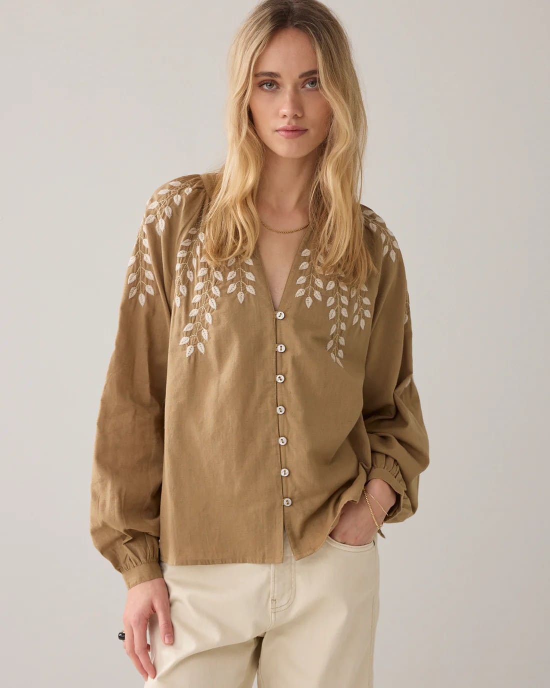 Blouse Cotton branches - Khaki
