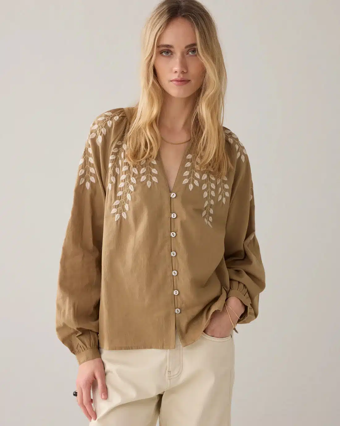 Blouse Cotton branches - Khaki