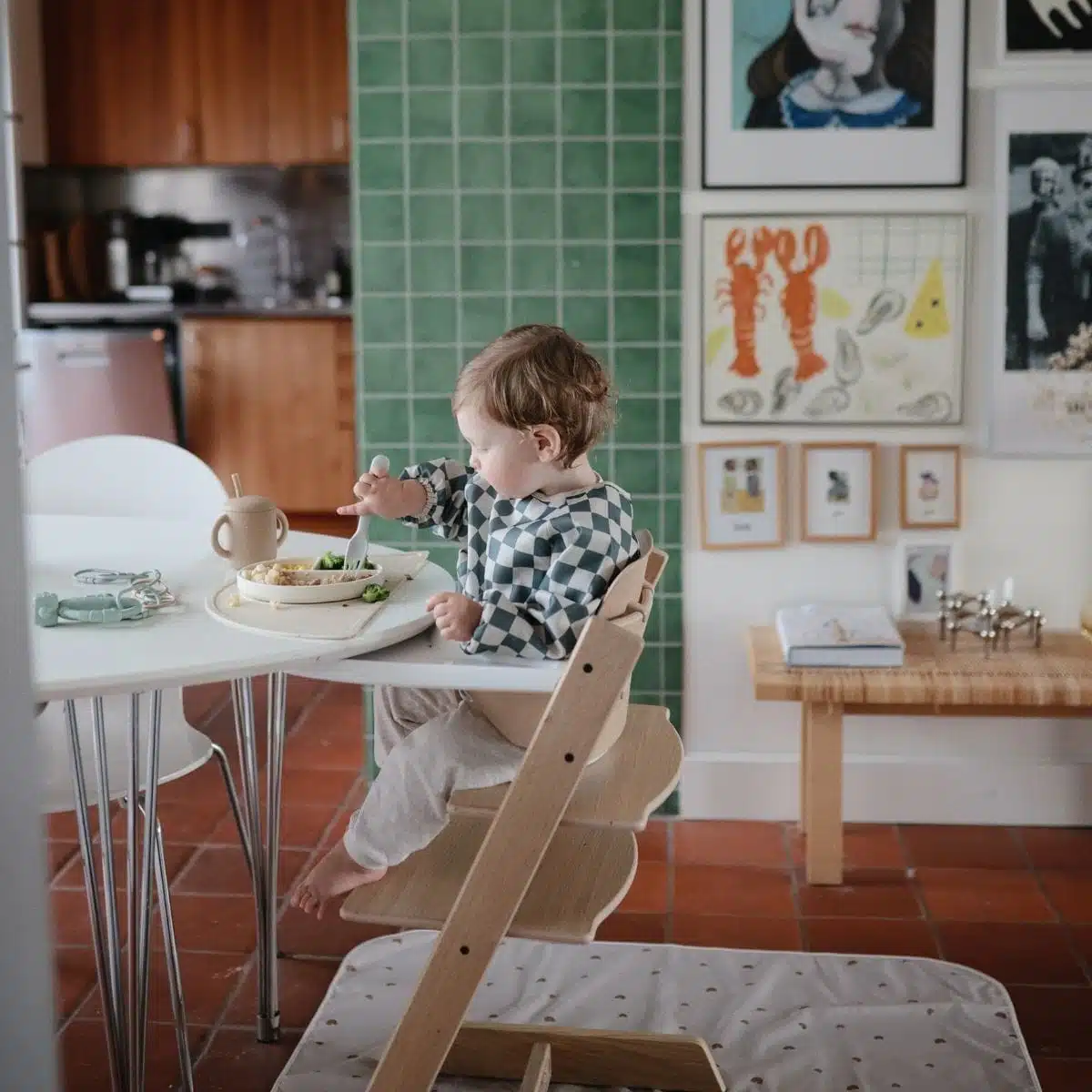 Slabbetje met Lange Mouwen - Olive Check