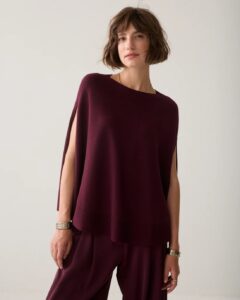 Sleeveless cape top Viscose polyamide wool knit - Dark Burgundy