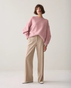 Trousers wide leg Twill melange - Taupe