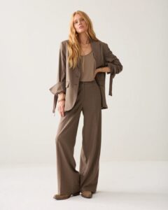Trousers wide leg Twill melange - Taupe