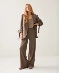 Trousers wide leg Twill melange - Taupe