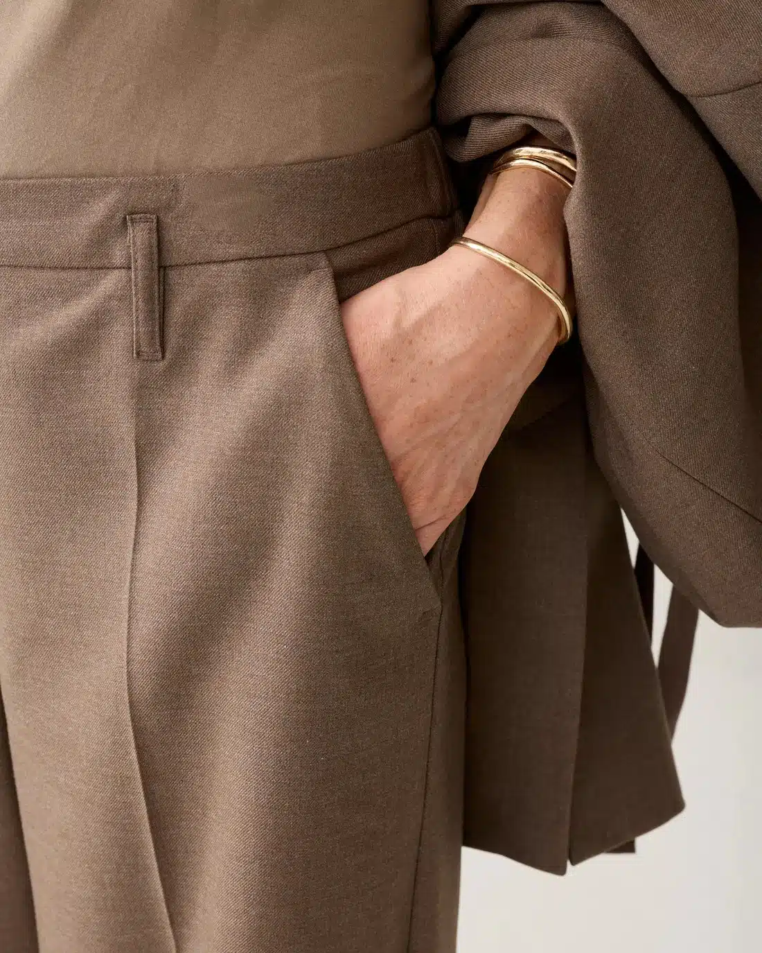 Trousers wide leg Twill melange - Taupe